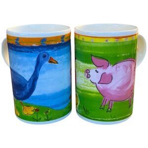 Vtg CHURCHILL Fine Bone China Porcelain Cups Farm Animals Hen Pig Cow Duck 4" T